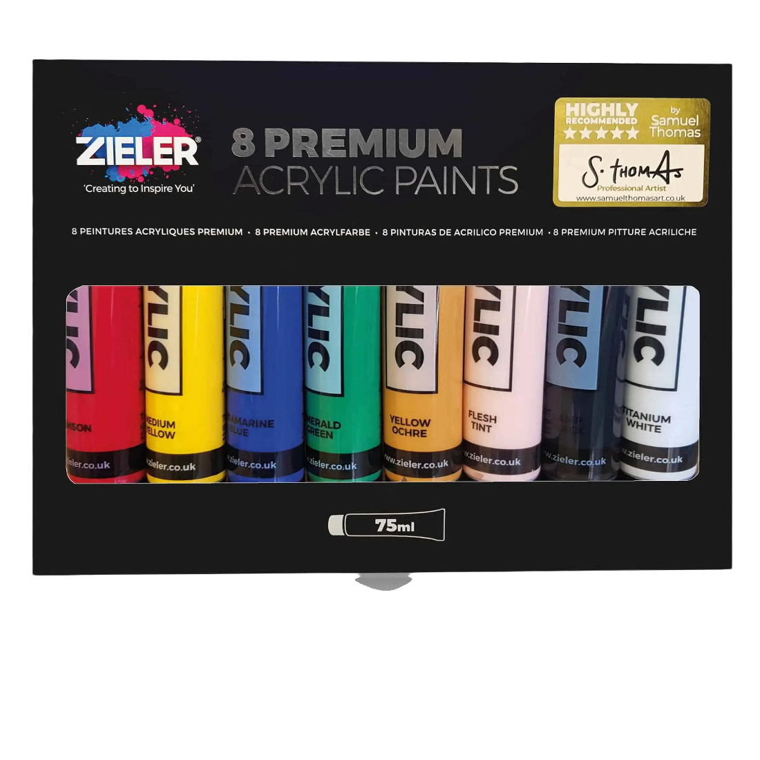Coffret Acrylique Zieler 8 Tubes de 75ml - Couleurs Variées
