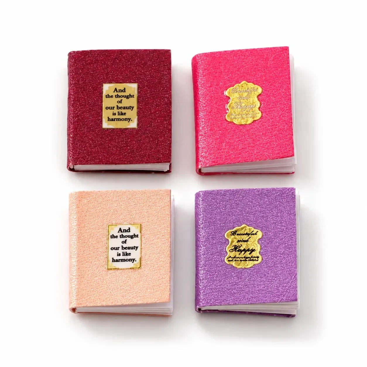 Lot de 4 livres miniatures ouvrables bordeaux rose et violet