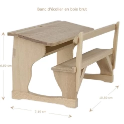 Banc d'école miniature en bois brut avec espace aménagé pour diorama de maison de poupée, échelle 1:12.