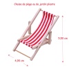 Chaise pliante miniature rouge rayée pour maison de poupée, échelle 1:12.