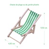 Chaise pliante miniature vert rayée pour maison de poupée, échelle 1:12.