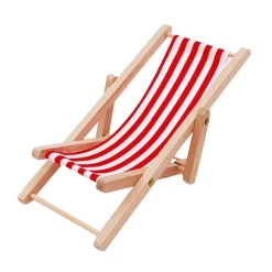 Chaise pliante miniature rouge rayée pour maison de poupée, échelle 1:12.