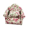 Fauteuil miniature en tissu fleuri et bois, idéal pour une maison de poupée élégante. Modèle 