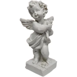 Lot de 2 anges miniatures identiques en résine blanche, hauteur 8,5 cm environ. Idéal pour jardin et décor de maison de poupée 1/12ᵉ.