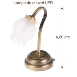 Lampe de chevet miniature LED en laiton brossé avec abat-jour en verre dépoli, idéale pour maison de poupée échelle avec dimensions