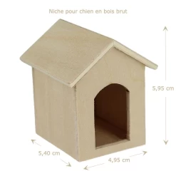 Niche pour chien en bois brut pour maison de poupée, idéale pour personnalisation avec peinture ou vernis.