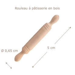Rouleau à pâtisserie miniature en bois brut 1/12ᵉ vue principale avec dimensions
