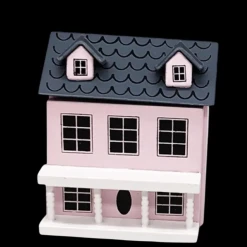 Mini maison rose en bois 1/12ᵉ, porte et toit ouvrant