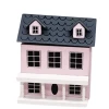 Mini maison rose en bois 1/12ᵉ, porte et toit ouvrant fond blanc