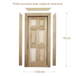 Porte ouvrante en bois brut avec cadre dimensions pour maison de poupée 1/12e