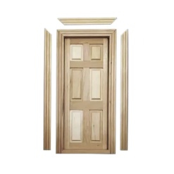 Porte ouvrante en bois brut avec cadre vue de face pour maison de poupée 1/12e