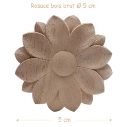 Rosace bois brut diamètre 5 cm pour maison miniature 1/12e avec indication de taille