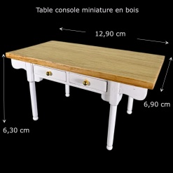 Table console miniature en bois à 2 tiroirs avec dimensions 12,90 × 6,90 × 6,30 cm – 1/12e