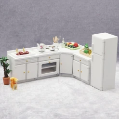Ensemble de cuisine blanche 1/12ᵉ en bois, 5 éléments ouvrants