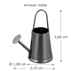 Arrosoir en métal miniature 1/12ᵉ gris avec dimensions