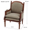 Fauteuil bergère style Louis XVI en bois style merisier, tissu velours miniature 1:12 avec dimensions