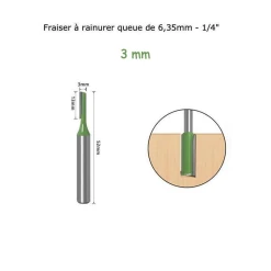 Fraise à rainurer 3 mm pour bois, queue 6,35 mm, carbure de tungstène vue principale