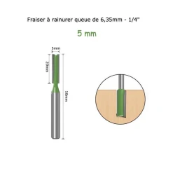 Fraise à rainurer 5 mm pour bois, queue 6,35 mm, carbure de tungstène vue principale