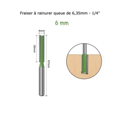 Fraise à rainurer 6 mm pour bois, queue 6,35 mm, carbure de tungstène vue principale