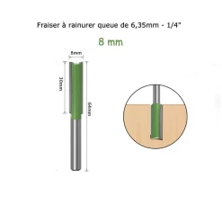 Fraise à rainurer 6 mm pour bois, queue 6,35 mm, carbure de tungstène vue principale