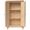Armoire lingère bois brut personnalisable avec deux étagères pour maisons de poupée. Vue de face portes ouvertes