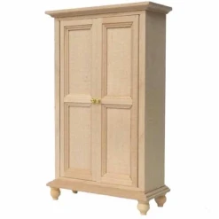 Armoire lingère bois brut personnalisable avec deux étagères pour maisons de poupée. Vue de côté