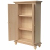 Armoire lingère bois brut personnalisable avec deux étagères pour maisons de poupée. Vue de côté portes ouvertes
