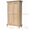 Armoire lingère bois brut personnalisable avec deux étagères pour maisons de poupée. Vue de côté avec dimensions