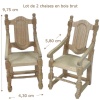 Lot de chaise accoudoirs bois brut pour maison de poupée. Avec mesures