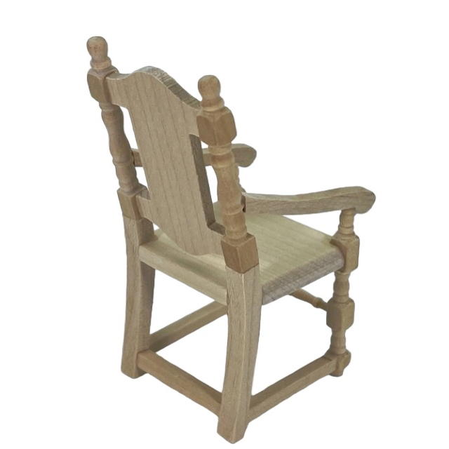 Lot de chaise accoudoirs bois brut pour maison de poupée. Vue de côté