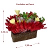 Arrangement floral miniature en jardinière de résine, idéal pour décoration de maison de poupée échelle 1:12. Vue principale avec dimensions