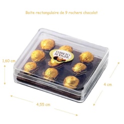 Boîte de chocolats miniature ouvrable avec rochers dorés, idéale pour décoration et mise en scène de maison de poupée échelle 1:12. Avec dimensions