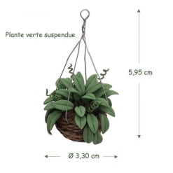 Plante verte suspendue miniature pour maison de poupée.