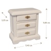 Table de chevet en bois peint coloris : blanc. Trois tiroirs ouvrants vue principale avec dimensions