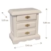 Table de chevet en bois peint coloris : blanc. Trois tiroirs ouvrants vue principale avec dimensions