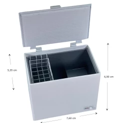 Congélateur bahut miniature blanc 1/12ᵉ — vue principale avec dimensions.