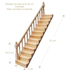 Escalier-13-marche-bois-brut-.Materiel-de-construction-pour-maison-de-poupee-miniature-echelle-1-12e-AB-GL-OA012