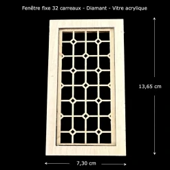 Fenêtre bois 32 carreaux miniature échelle 1/12e vue principale avec dimensions