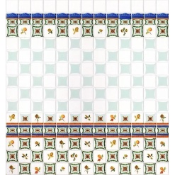 détail carrelage mural miniature blanc et bleu avec frise décorative 1/12e
