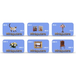 Cartes-cadeaux Miniaputiens, de 50 à 250€, pour passionnés de miniatures.