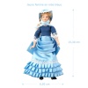 Jeune femme victorienne en Bleu miniature 1:12, habillée d'une robe victorienne avec chapeau, parfaite pour maisons de poupée historiques.