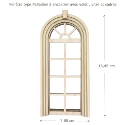 Fenêtre miniature style palladien en bois, découpe laser précise, pour maison de poupée 1:12."