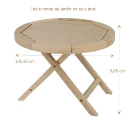 Table ronde miniature en bois brut, idéale pour peindre ou vernir, parfaite pour les jardins de maisons de poupée.
