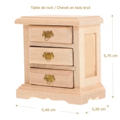 Table de nuit miniature en bois brut avec poignées dorées, idéale pour ajouter une touche rustique à toute chambre de maison de poupée, échelle 1:12.