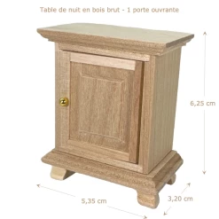 Chevet miniature en bois brut avec poignée de porte doré, conçue pour enrichir chaque chambre miniature d'une touche classique et raffinée, échelle 1:12.