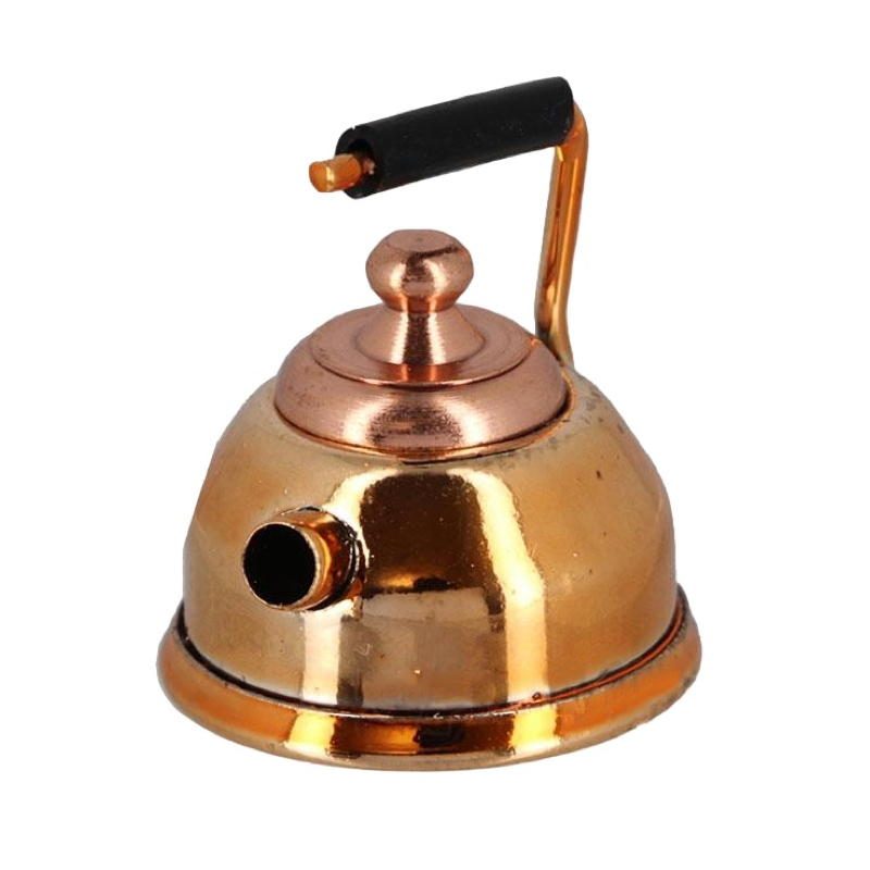 Bouilloire en cuivre avec couvercle amovible pour maison de poupée, miniature échelle 1:12.