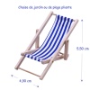 Chaise pliante miniature bleu foncé rayée pour maison de poupée, échelle 1:12.