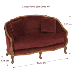 Canapé style Louis XV miniature en bois massif et tissu prune.