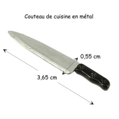 Couteau de cuisine miniature en métal avec manche noir et lame argentée