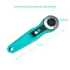 Cutter rotatif avec blocage de lame de 45 mm, manche turquoise, outil pour découpe précise.